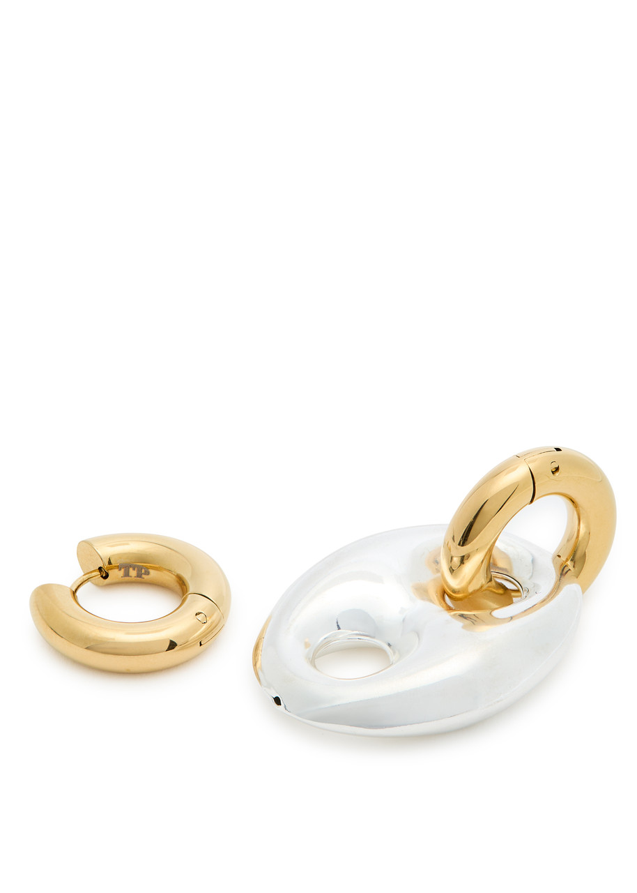  Timeless Pearly Two-tone Mismatched 24kt Gold-plated Hoop Earrings - One Size 