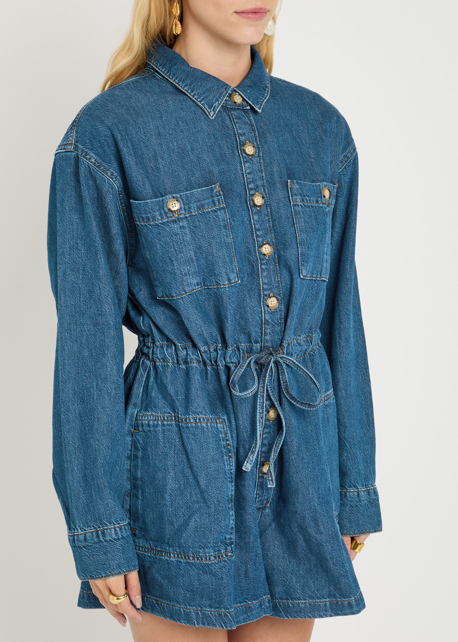 Paige Madigan Long-sleeve Collared Denim Romper