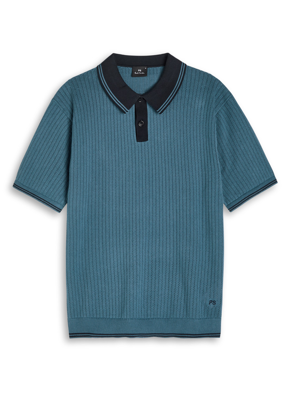 Ps By Paul Smith Ps Paul Smith Pointelle-knit Polo Shirt In Blue