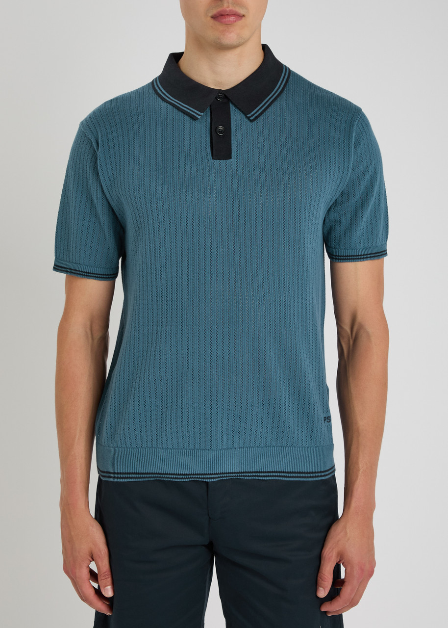Ps By Paul Smith Ps Paul Smith Pointelle-knit Polo Shirt In Blue