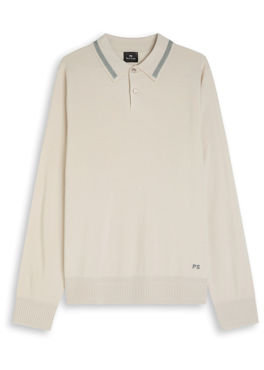 Ps By Paul Smith Ps Paul Smith Logo-embroidered Wool Polo Shirt In Neutral