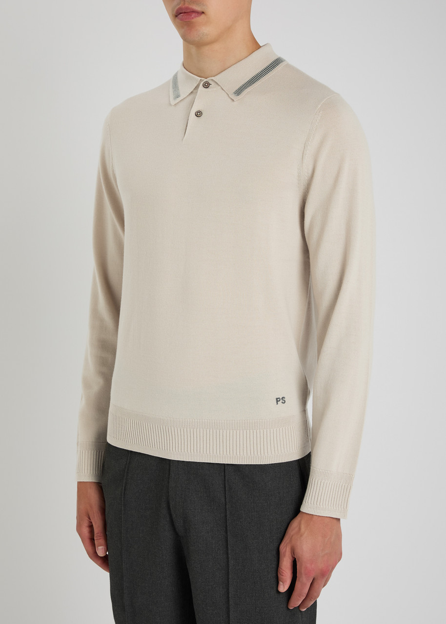 Ps By Paul Smith Ps Paul Smith Logo-embroidered Wool Polo Shirt In Neutral