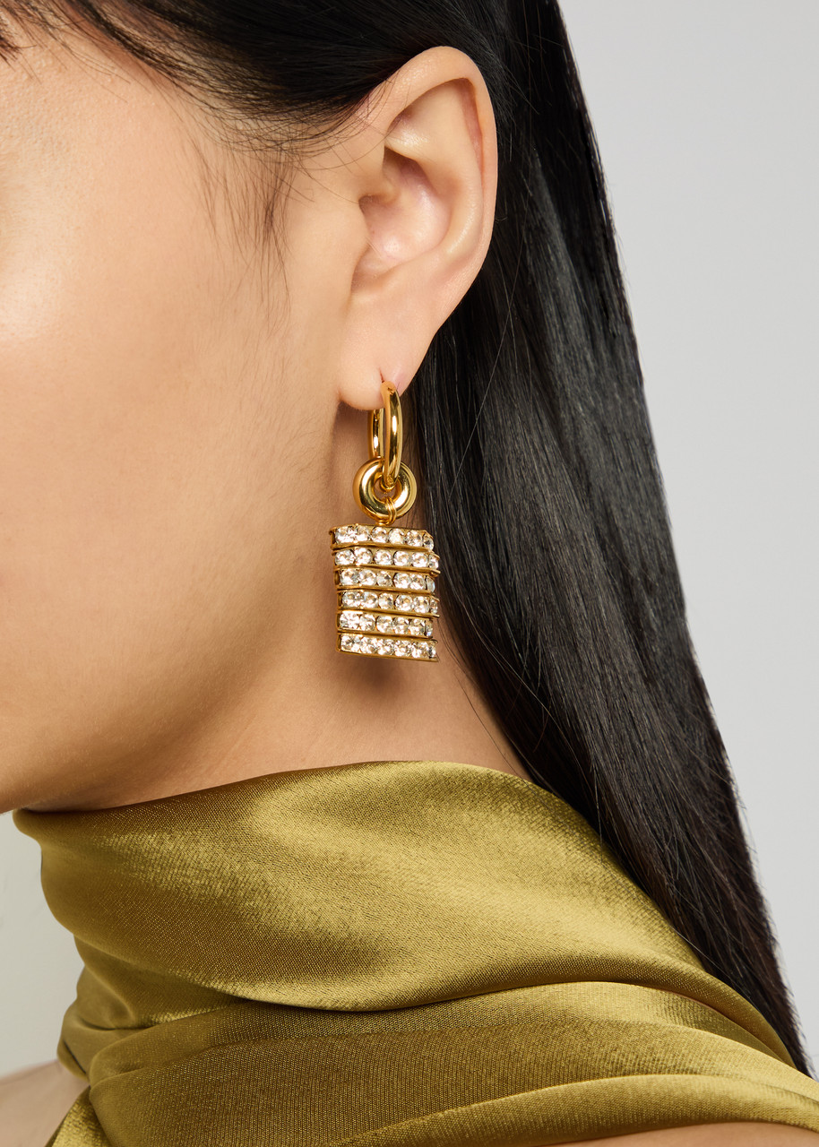 Timeless Pearly Crystal-embellished 24kt Gold-plated Hoop Earrings In Gold