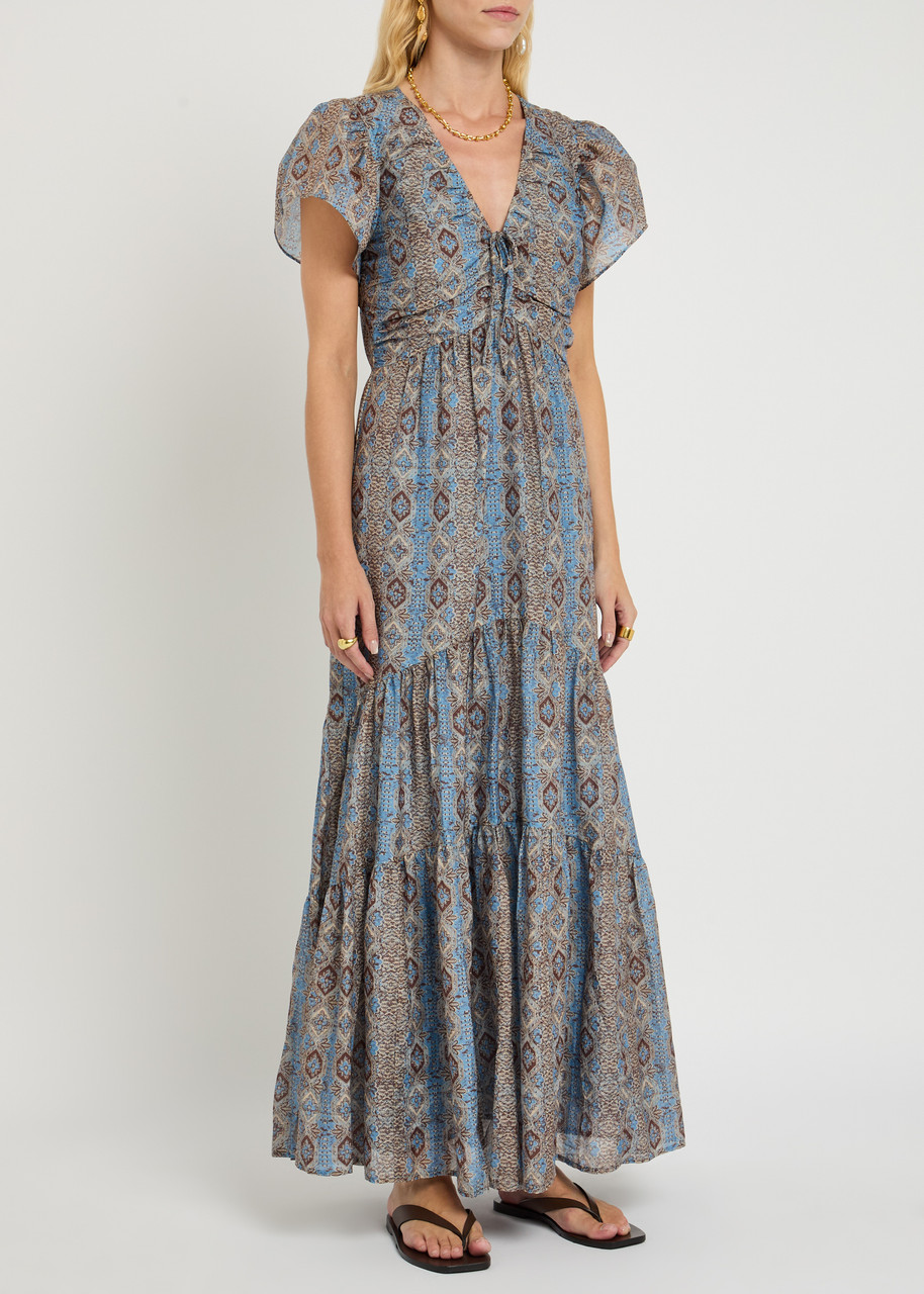 Paige Womens Slate Blue Multi Kinga Paisley-print Cotton And Silk-blend Maxi Dress In Gray