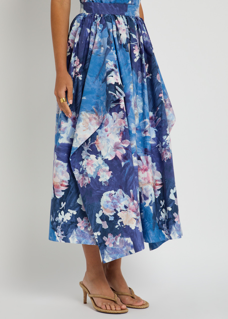 Erdem Womens Artist Garden Cobalt Floral Pleated Cotton-poplin Midi Skirt In Blue