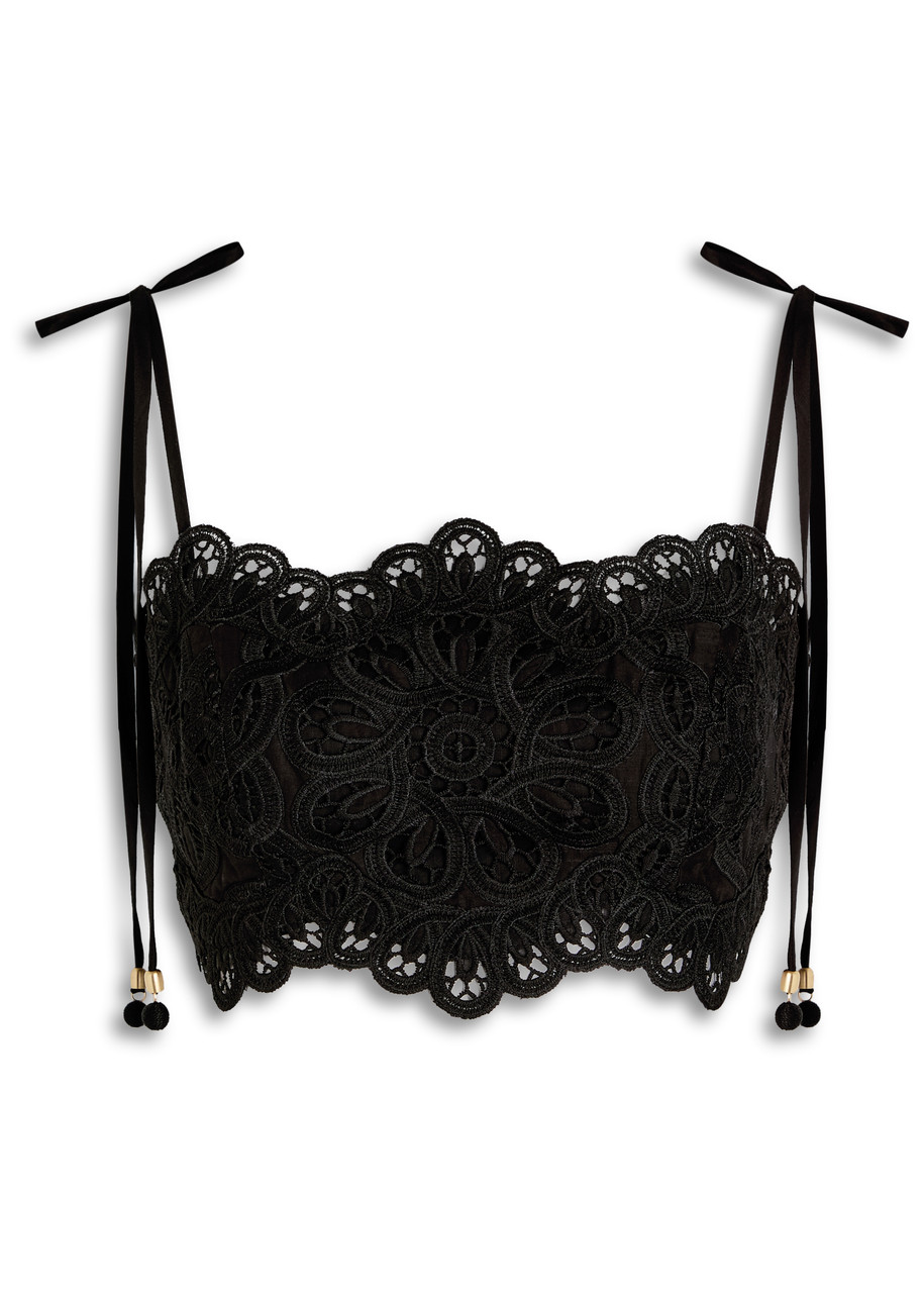 Zimmermann Rhiannon Embroidered Bodice Top In Black In Black