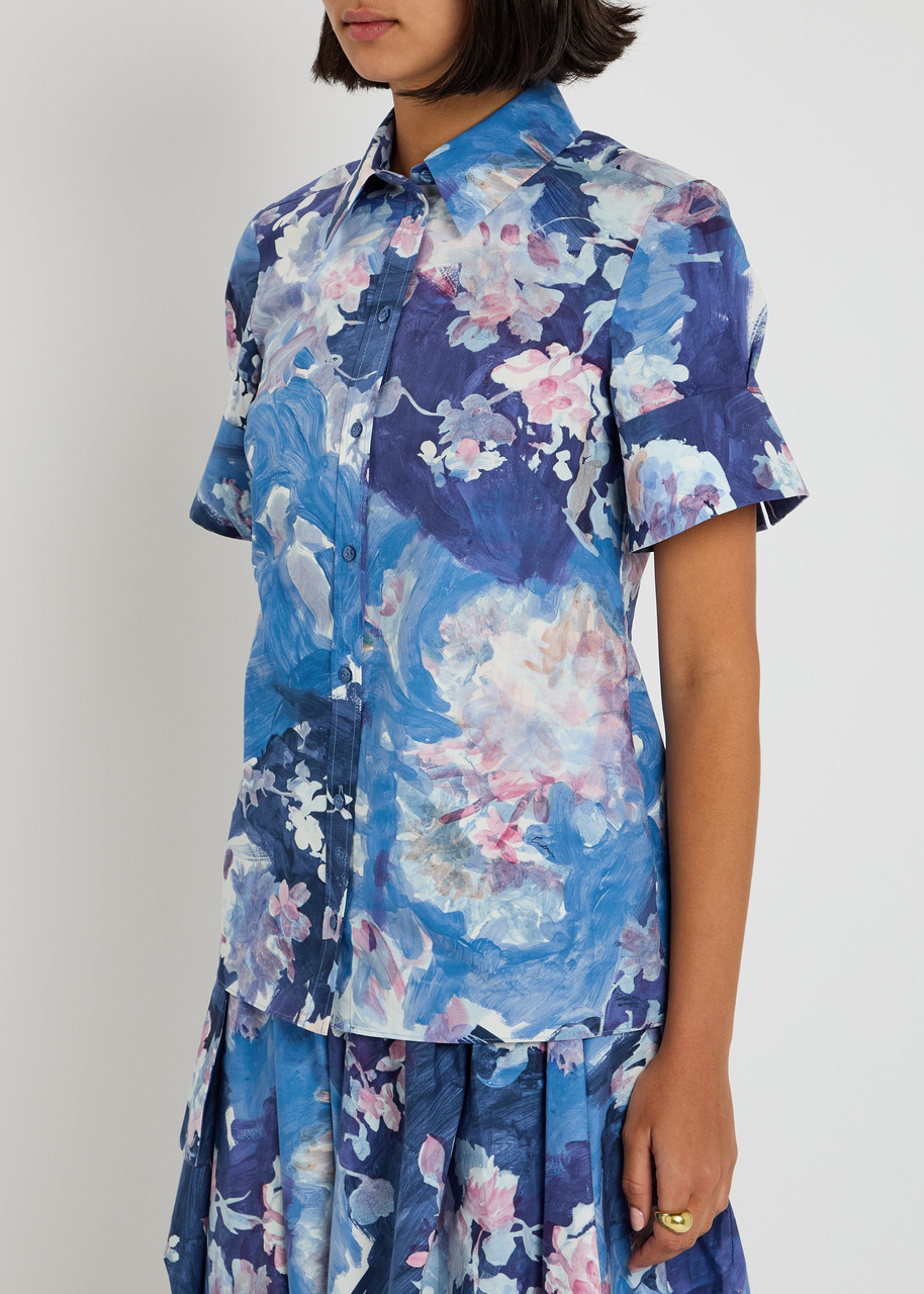 Erdem Womens Artist Garden Cobalt Floral Short-sleeves Cotton-poplin Shirt In Blue