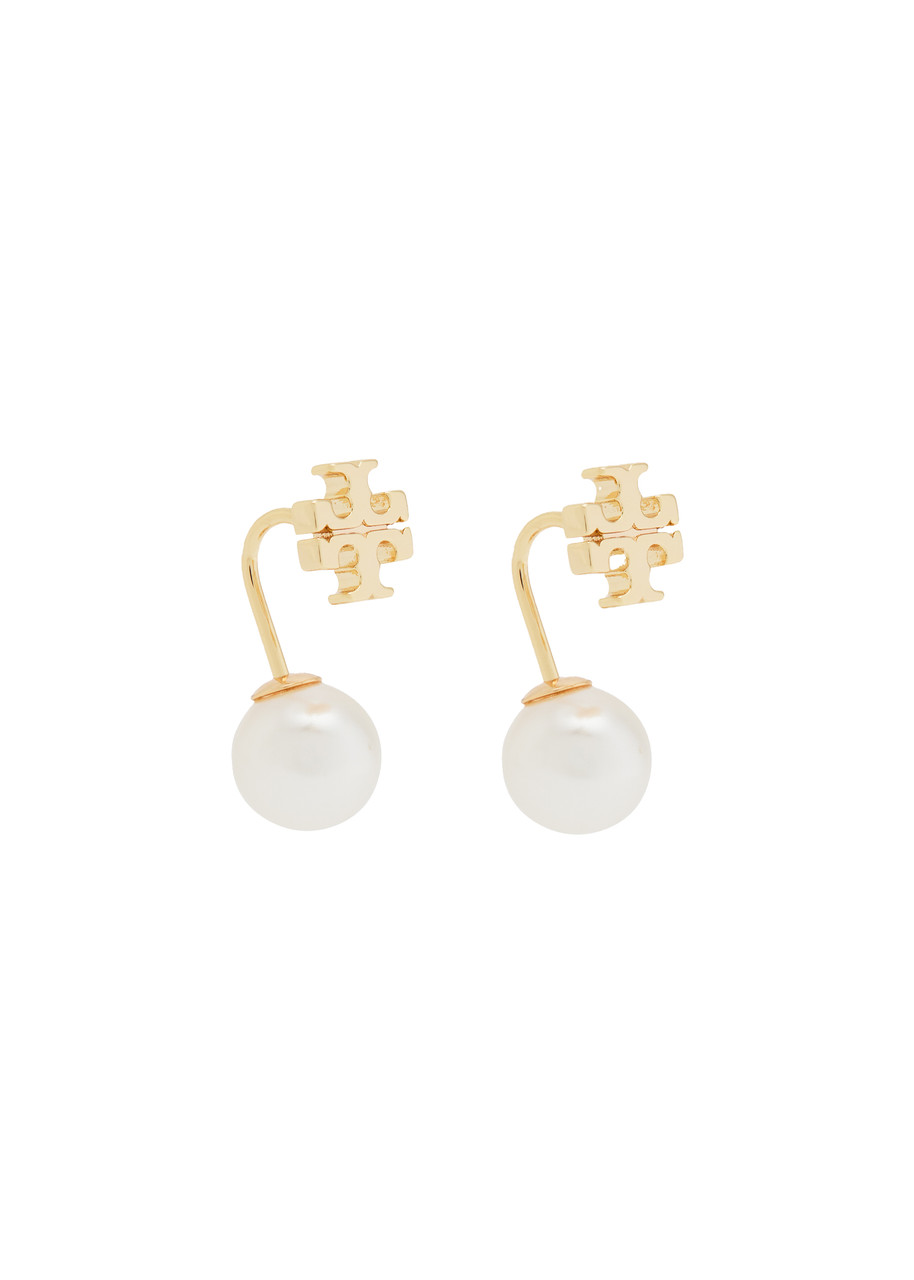 Tory Burch Pearl Front-back 18kt Gold-plated Drop Earrings In Gold