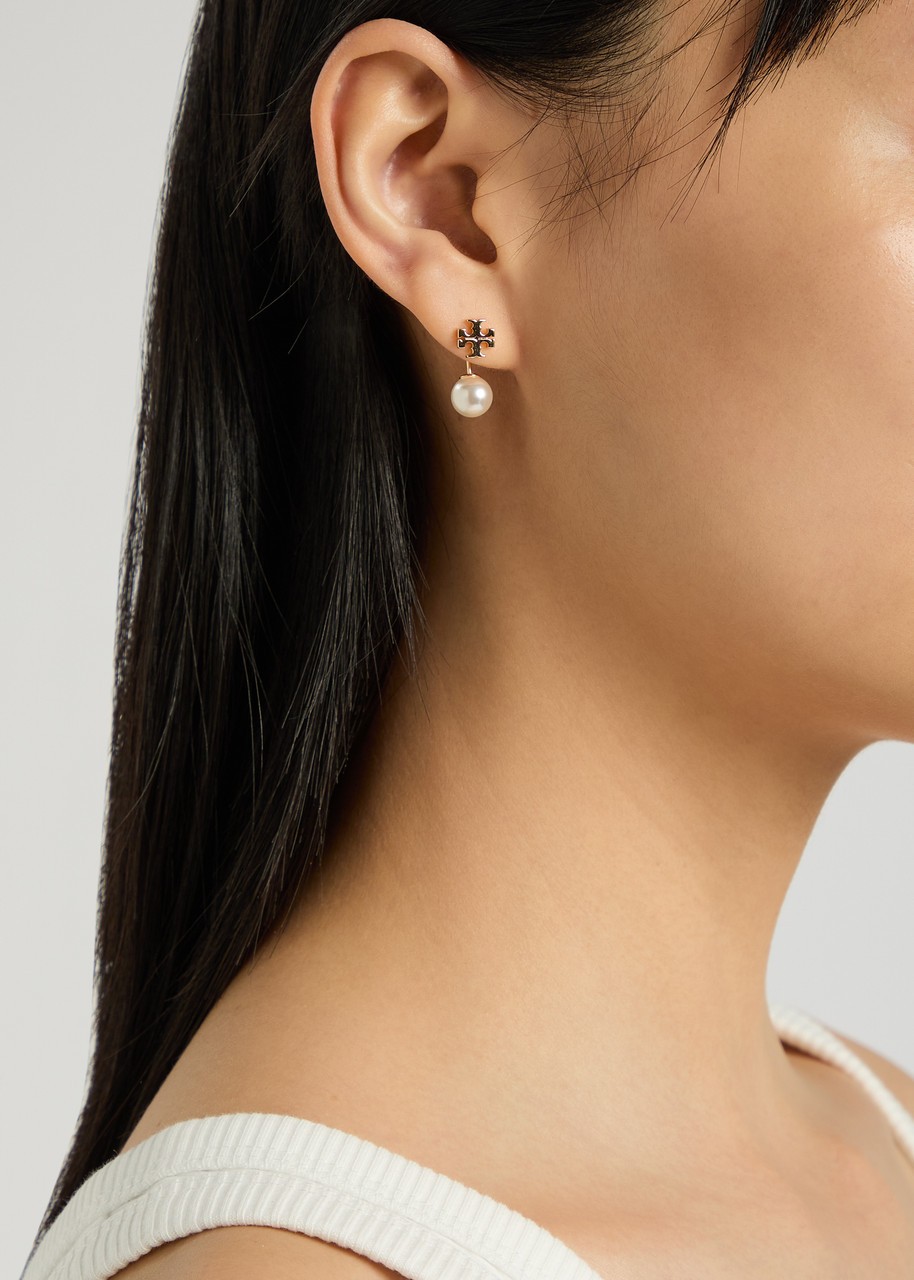 Tory Burch Pearl Front-back 18kt Gold-plated Drop Earrings In Gold