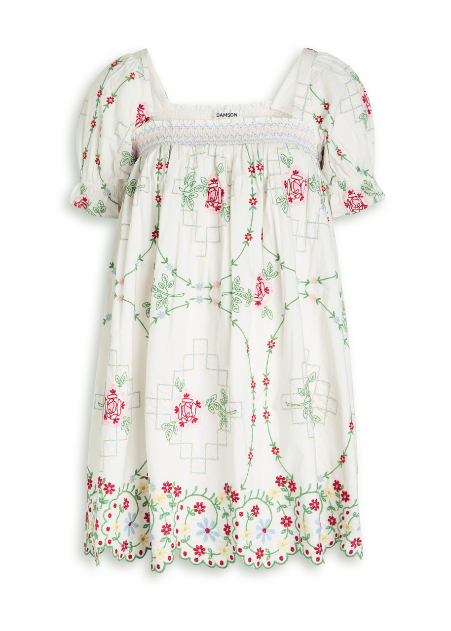 Damson Madder Lulu Floral-embroidered Cotton Mini Dress