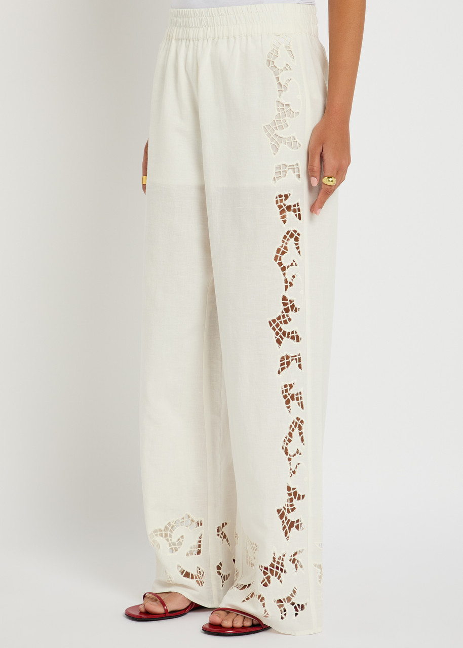 Alice And Olivia Tanya Embroidered Eyelet Trousers