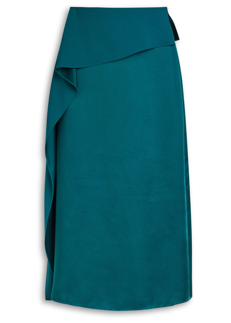 Erdem Draped Satin Midi Skirt In Green