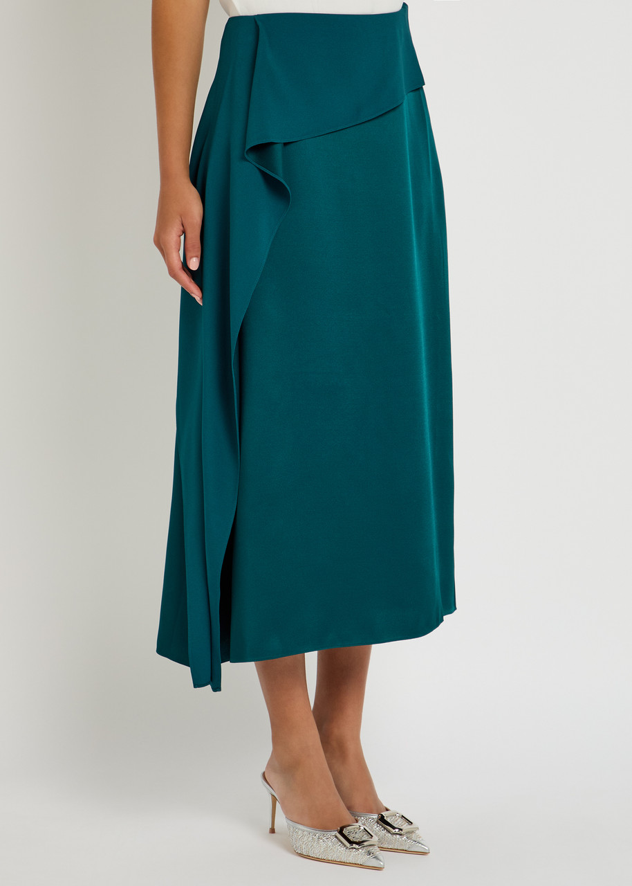 Erdem Draped Satin Midi Skirt In Green