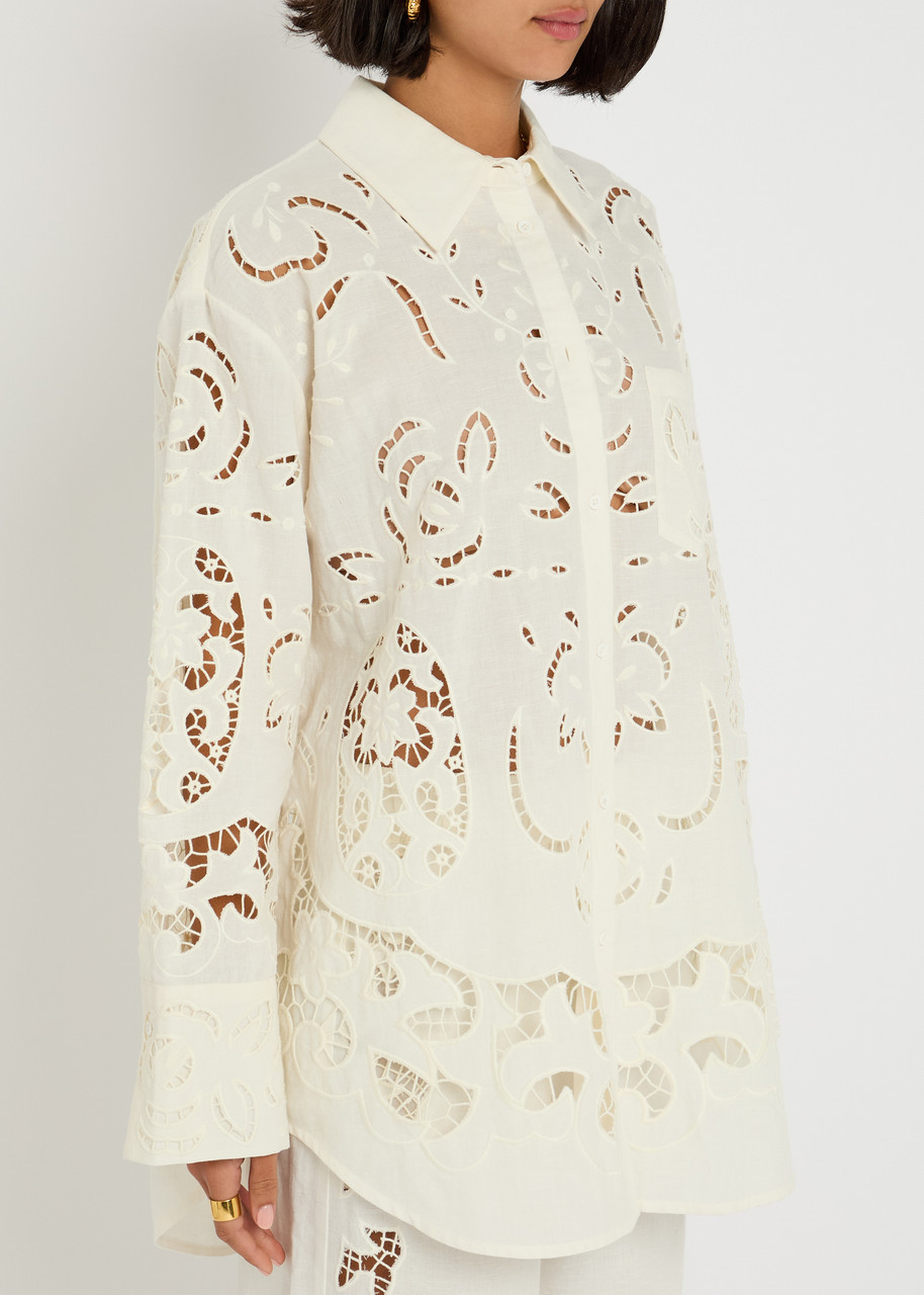 Alice And Olivia Alice + Olivia Finley Embroidered Cotton-blend Shirt In White