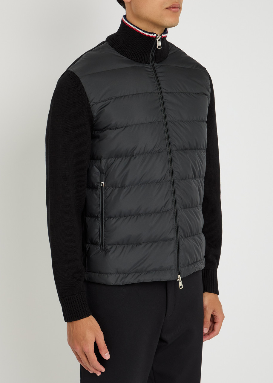 Moncler Padded Cotton Cardigan In Black