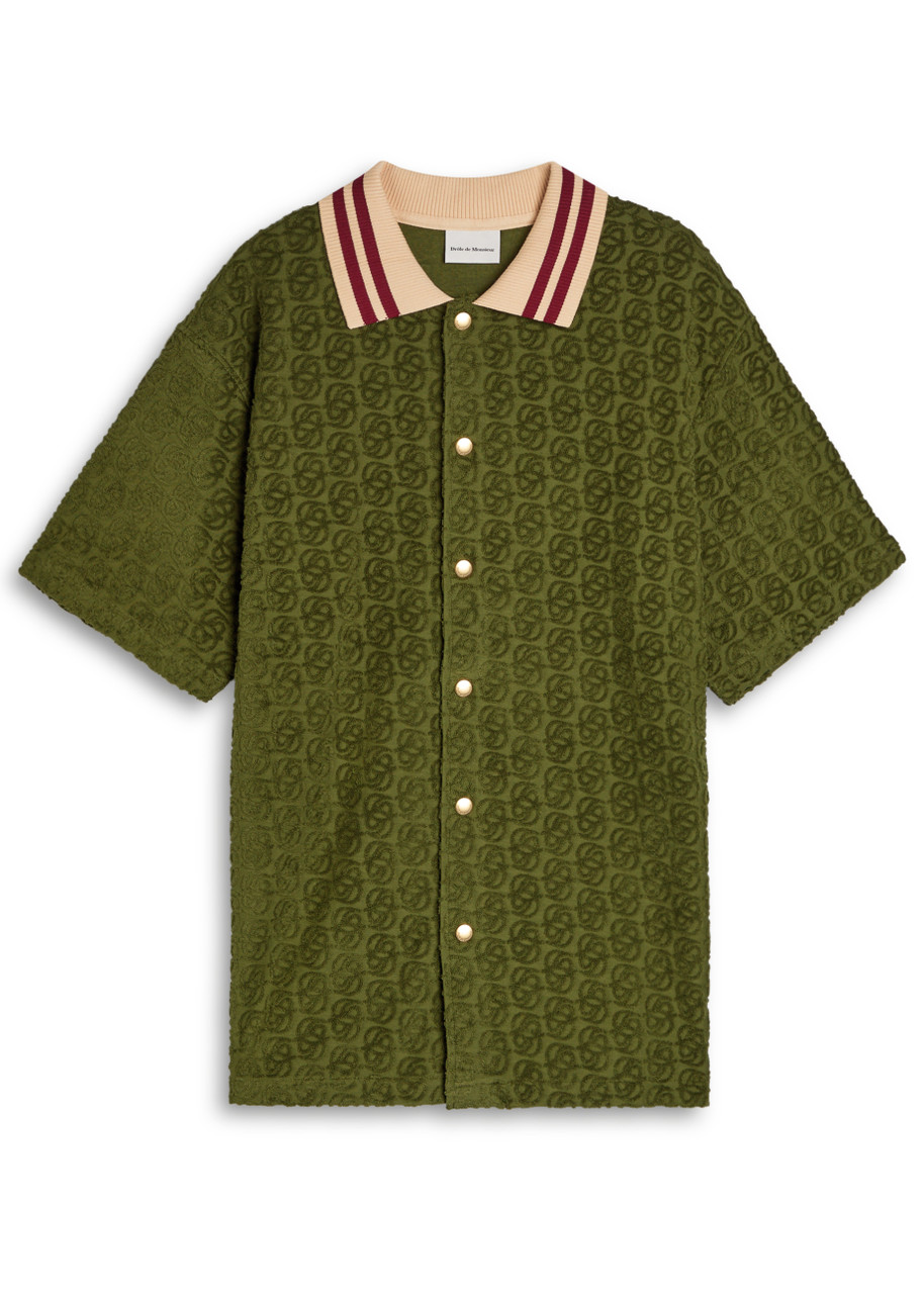 DRÔLE DE Monsieur Le Chemise Monogramme Towelling Cotton Shirt - Dark Green - M