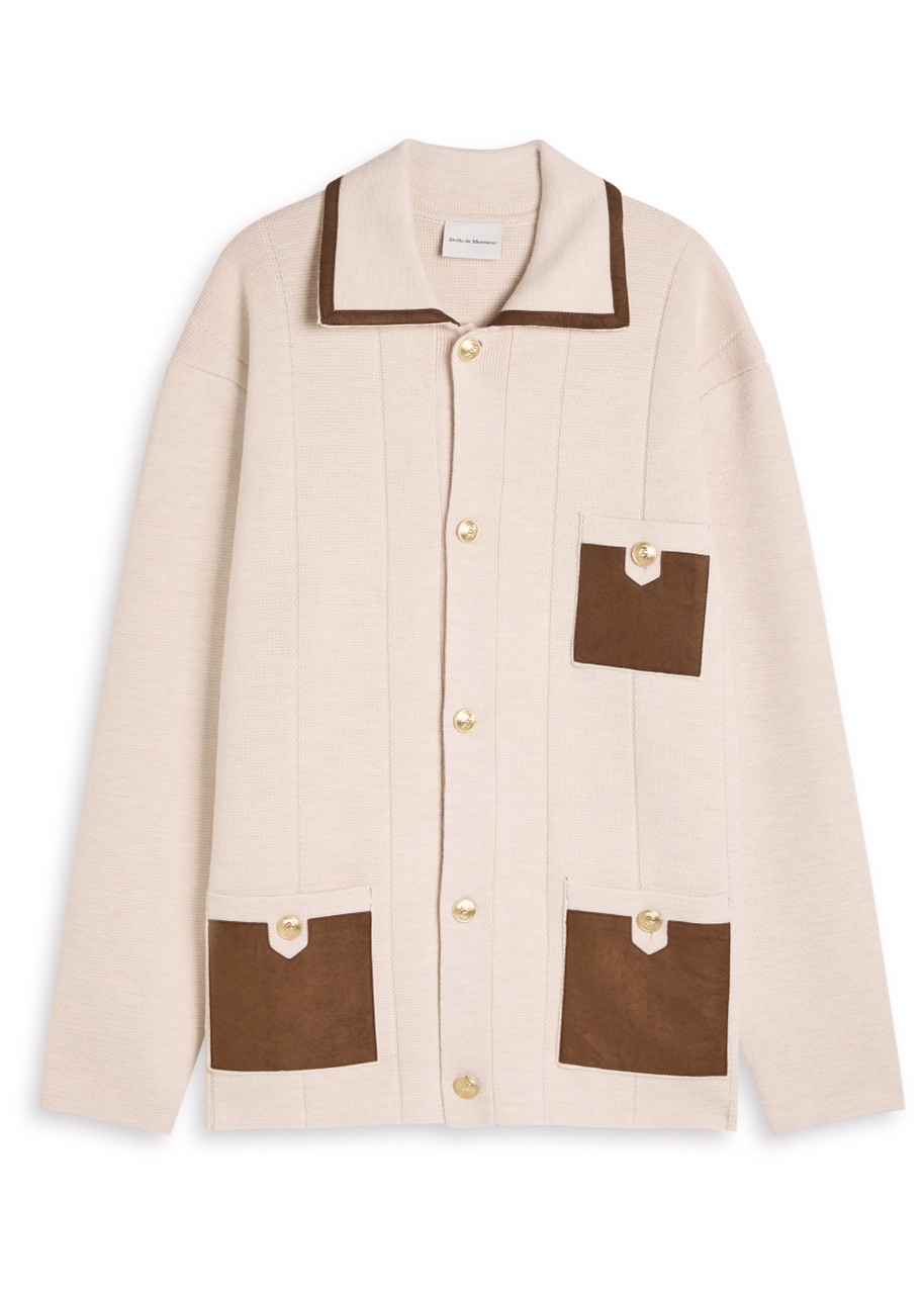 Drôle De Monsieur 'le Cardigan À Poches' Beige Cardigan With Classic Collar And Three Front Patch Pockets In Neutral