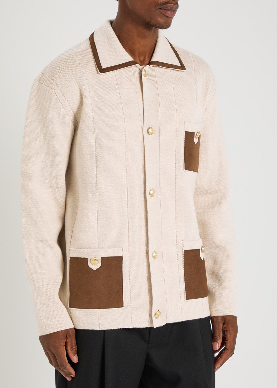 Drôle De Monsieur 'le Cardigan À Poches' Beige Cardigan With Classic Collar And Three Front Patch Pockets In Neutral