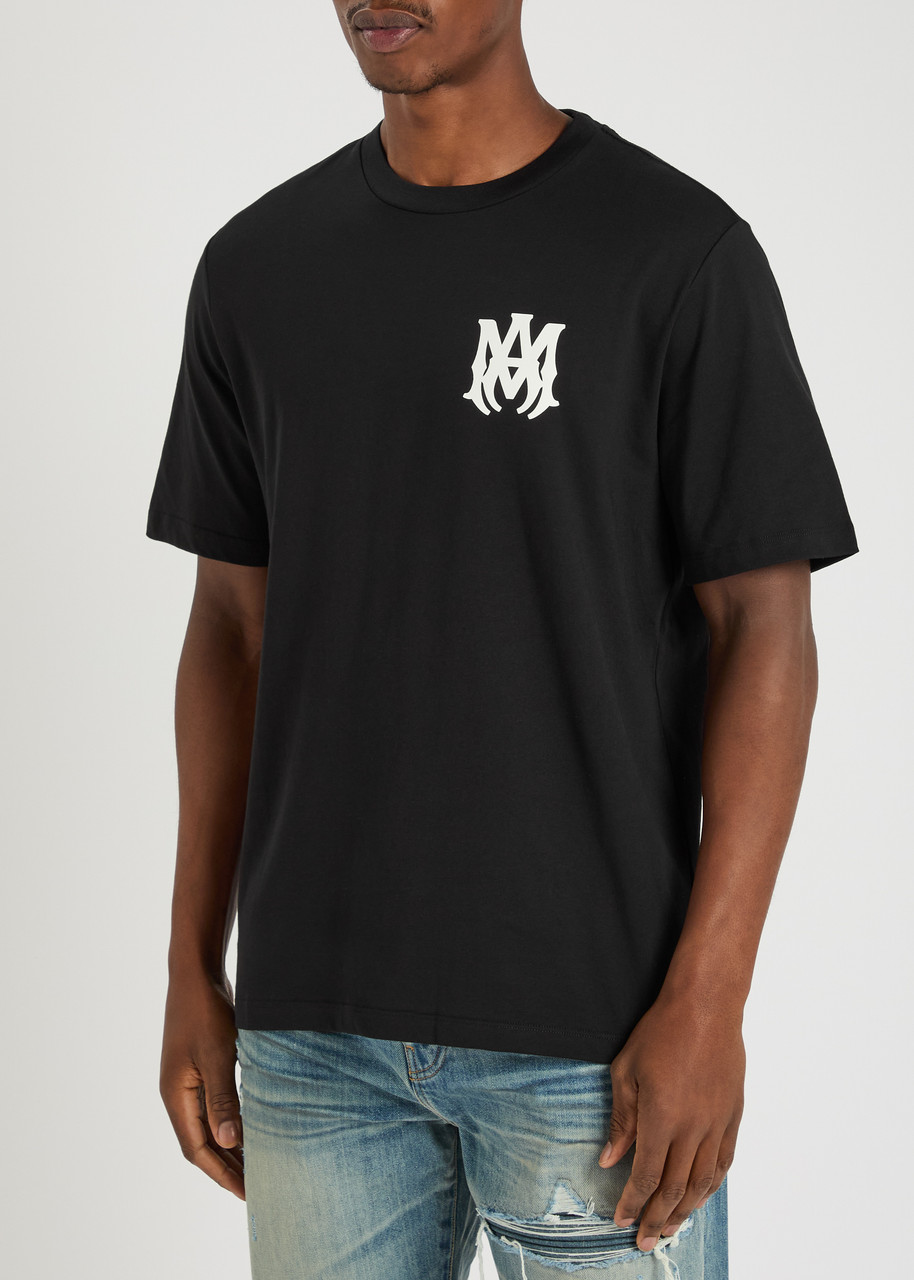 Amiri Black Crewneck T-shirt With Logo Print On The Front And Logo Lettering On The Rear In Cotton Man In Black