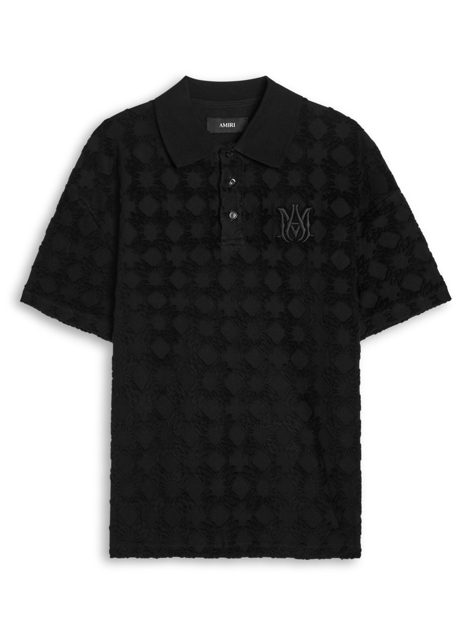 Amiri Logo-embroidered Cotton-blend Terry Jacquard Polo Shirt In Black