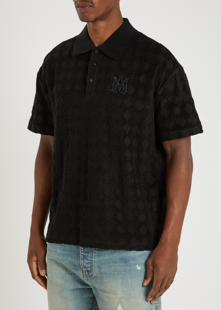 Amiri Logo-embroidered Cotton-blend Terry Jacquard Polo Shirt In Black