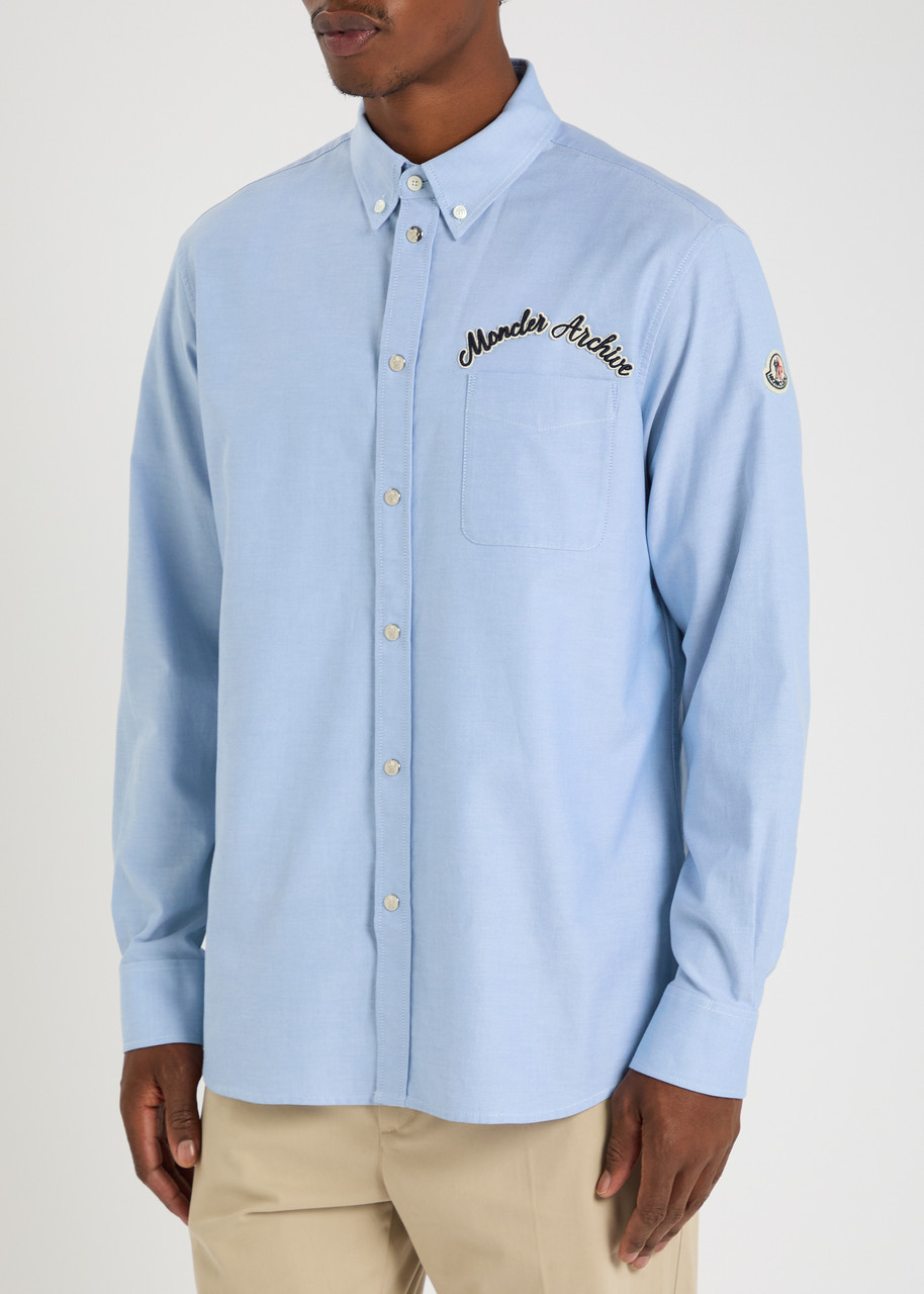 Moncler Embroidered Cotton Oxford Shirt In Blue