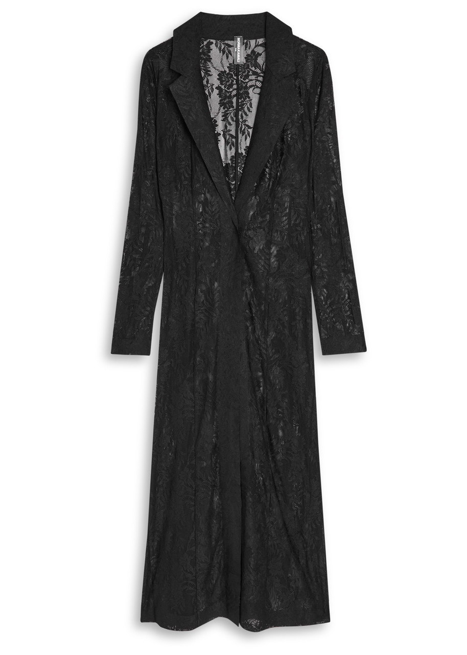Norma Kamali Floral Guipure Lace Coat In Black