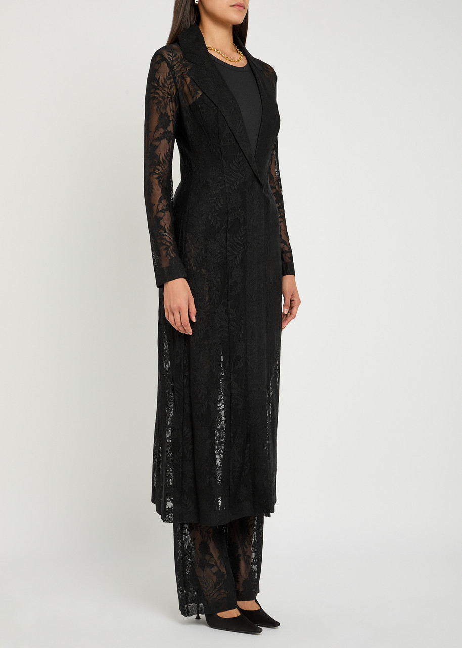 Norma Kamali Floral Guipure Lace Coat In Black
