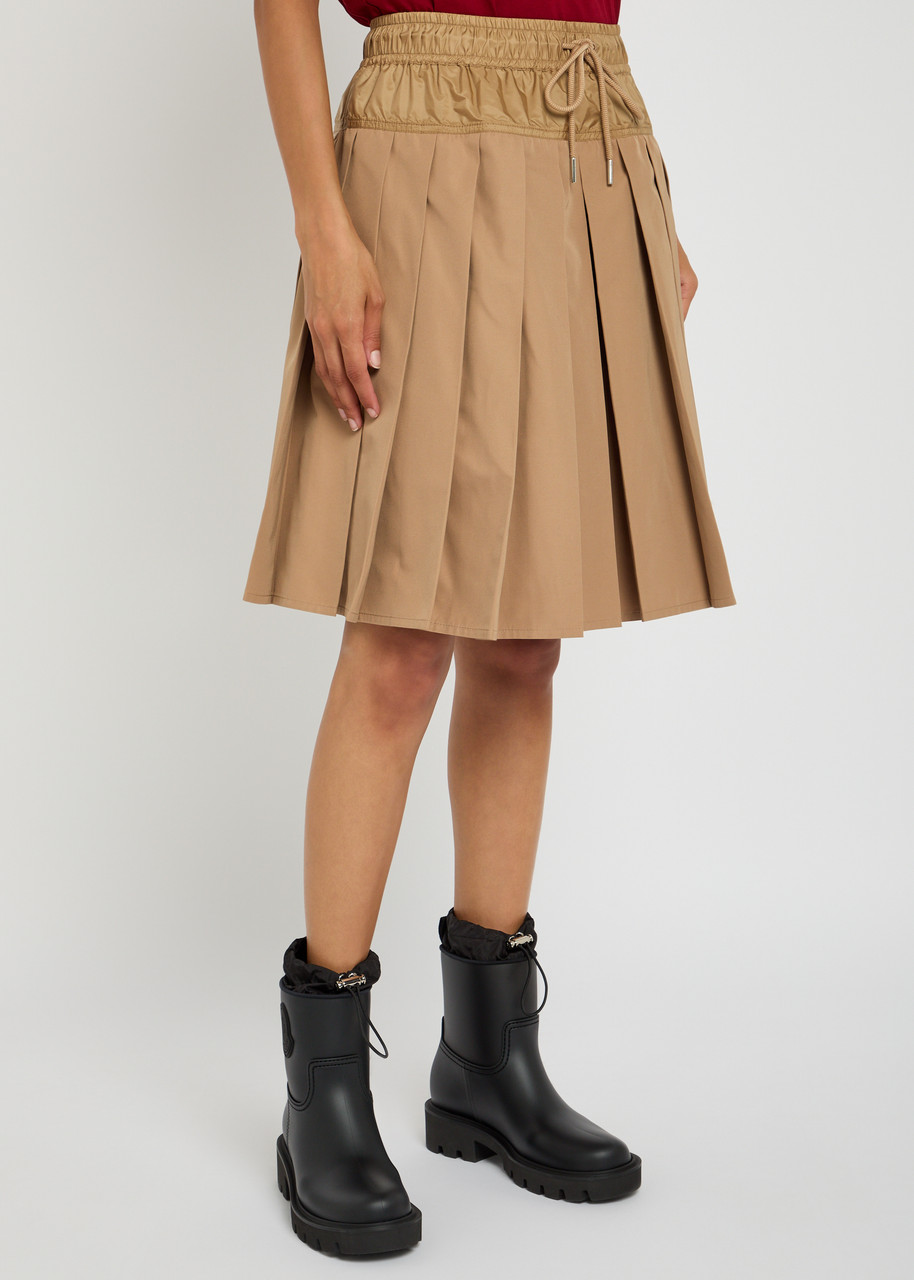 Moncler Womens Pleated Elasticated Woven Mini Skirt Tan In Brown