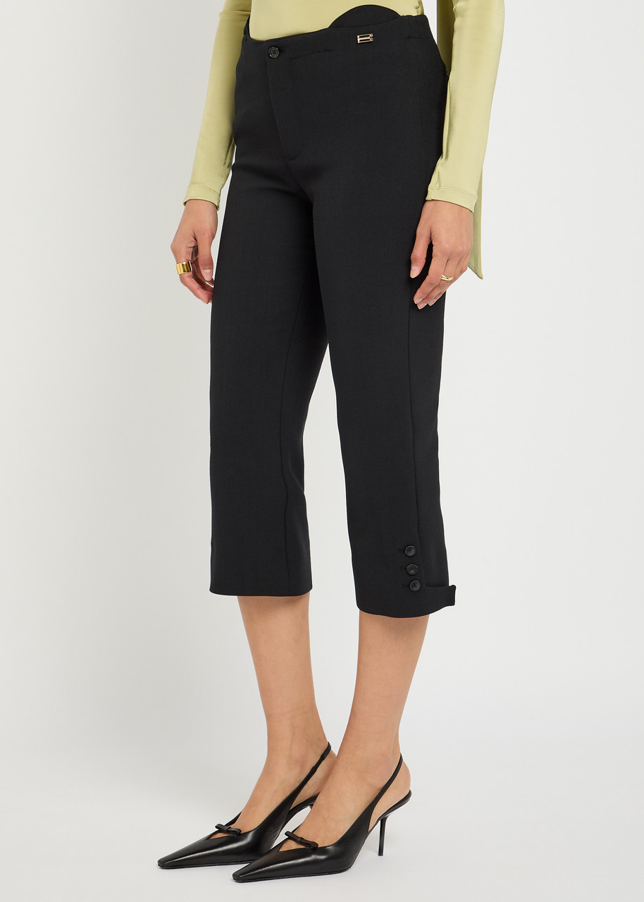 Victoria Beckham Buttoned Cuff Cropped Wool Trousers In Black