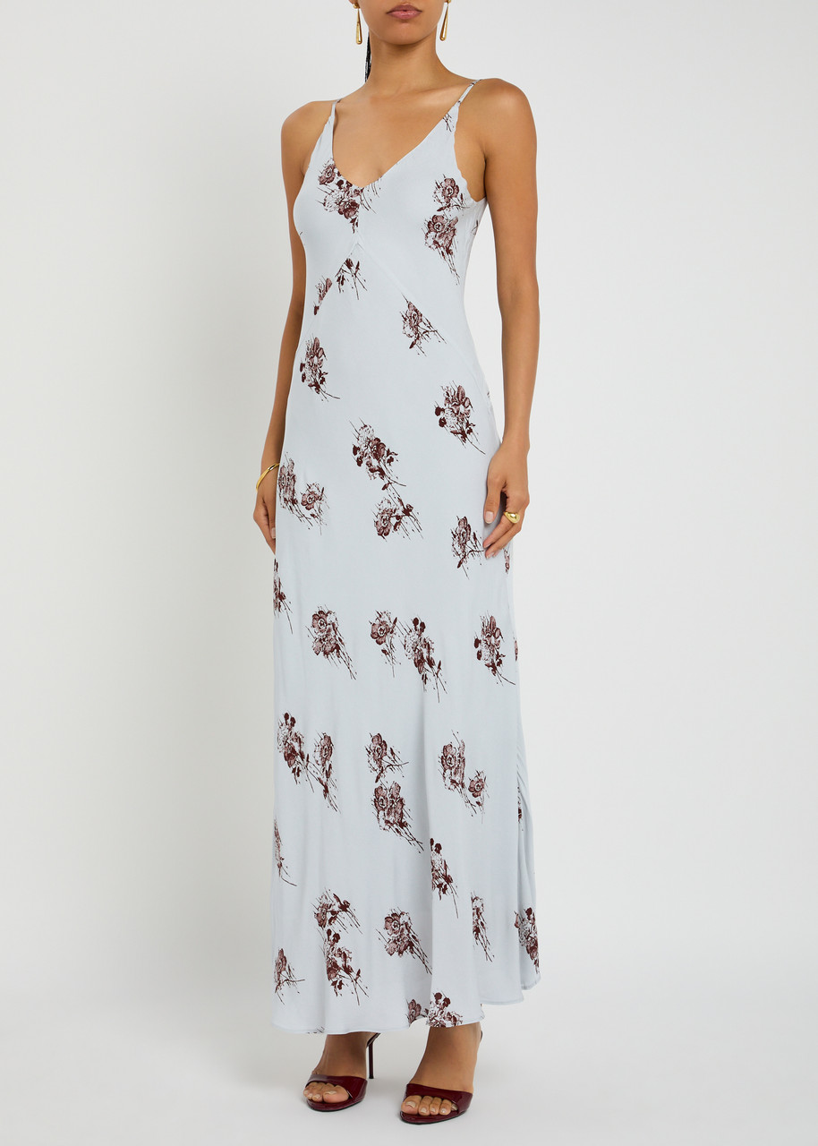 Day Birger Et Mikkelsen Peach Floral-print Crepe Maxi Slip Dress In Neutral