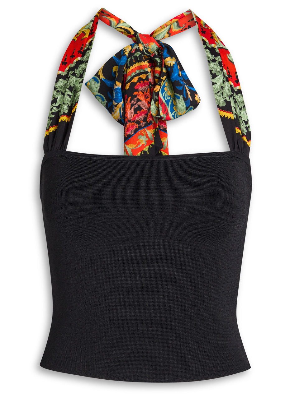Alice And Olivia Lee Floral-print Halterneck Top In Black