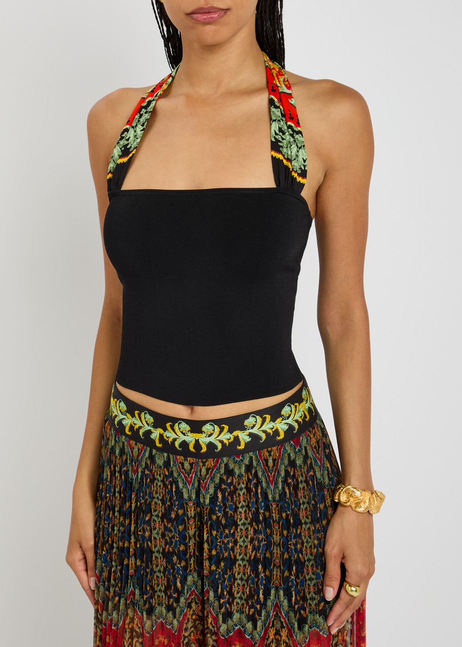 Alice And Olivia Lee Floral-print Halterneck Top In Black