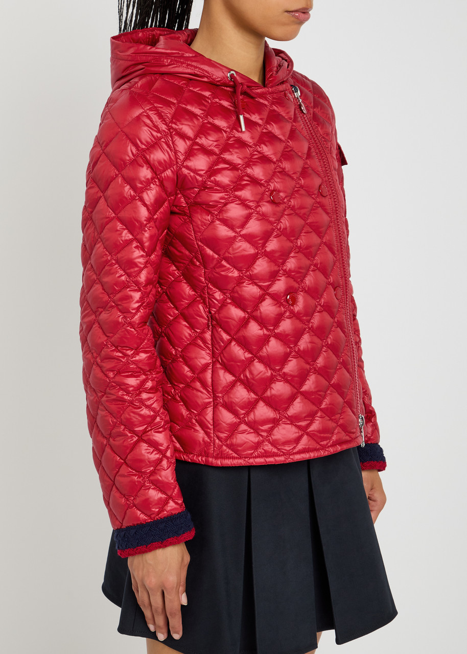 Moncler Corbelin Hooded Down Moto Jacket In Red