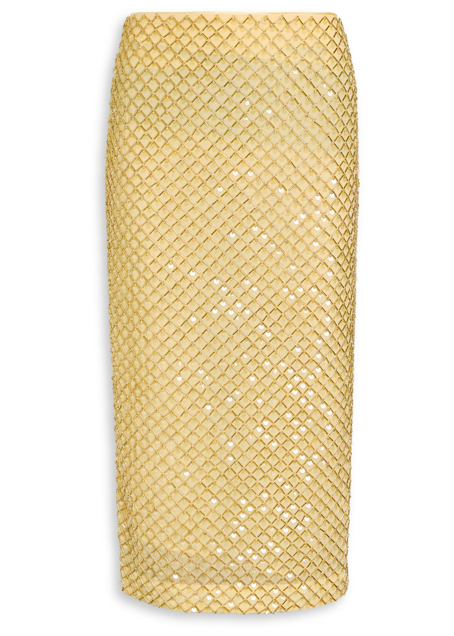 Veronica Beard Allora Bead-embellished Chiffon Midi Skirt - Yellow - 10 (UK14 / L)