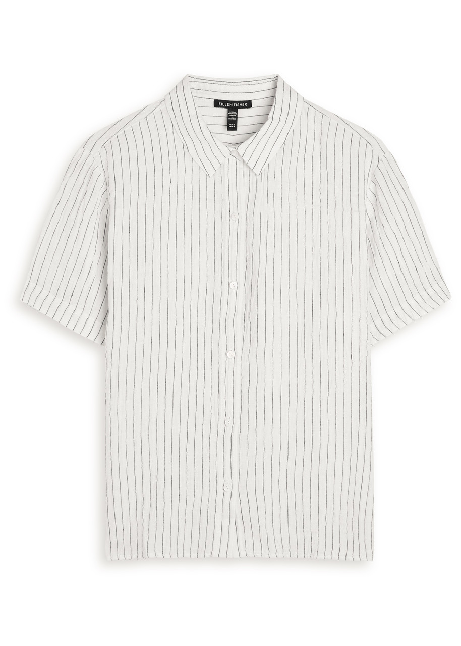 Eileen Fisher Striped Linen Shirt - White And Black - XS (UK 6-8 / XS)