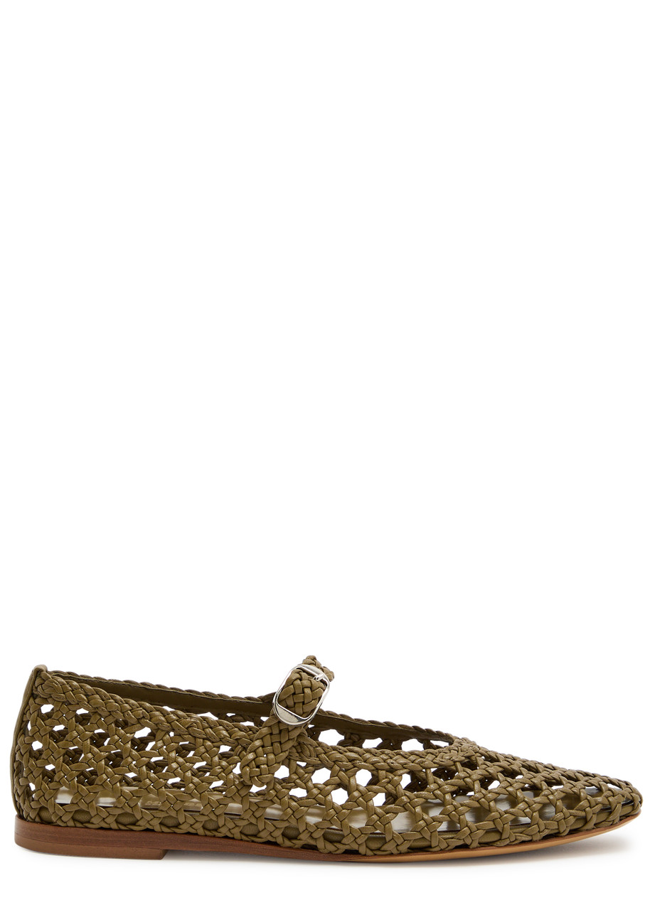 LE Monde Beryl Woven Leather Mary Jane Flats - Khaki - 36 (IT36 / UK3)