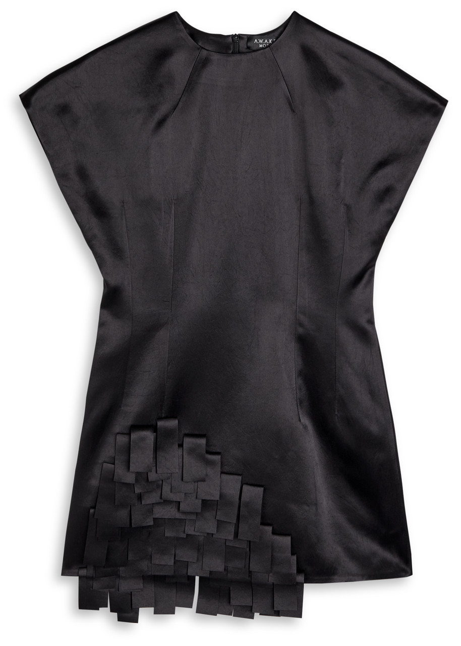 A.W.A.K.E Mode Fringed Satin top - Black - 44 (UK16 / XL)