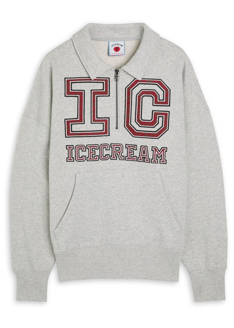 Ice Cream Collegiate Quarter-zip Cotton Sweatshirt - Grey - L