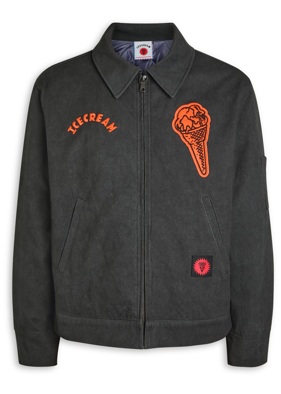 Ice Cream Cone Patch Work Canvas Jacket - Black - M
