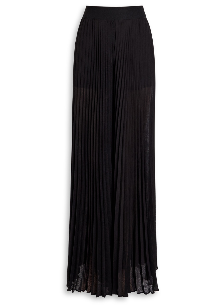 Alice + Olivia Athena Plissé Semi-sheer Chiffon Trousers - Black - 12 (UK16 / XL)