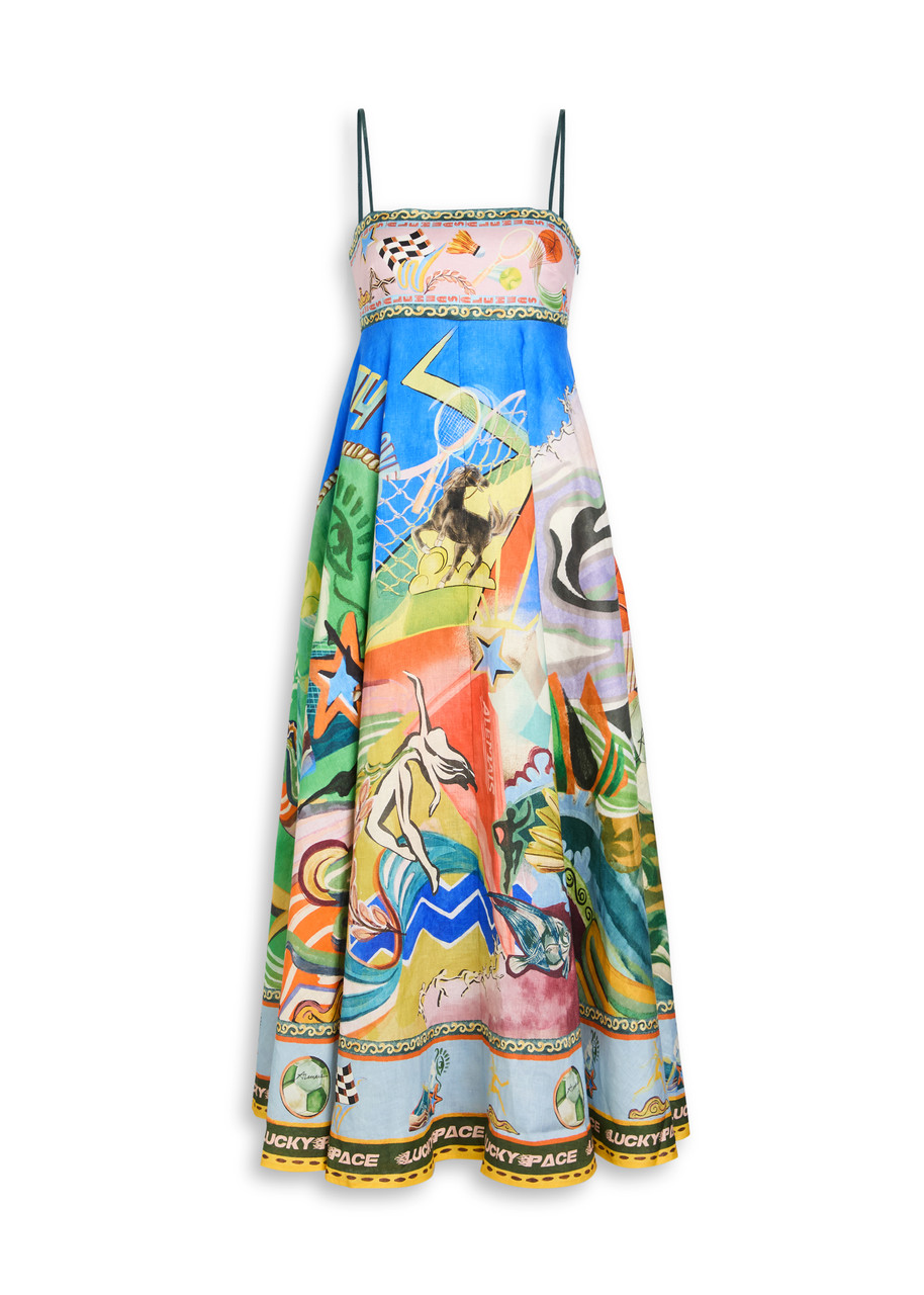 Alemais Lucky Pace Printed Linen Midi Dress - Multicoloured - 6 (UK6 / XS)