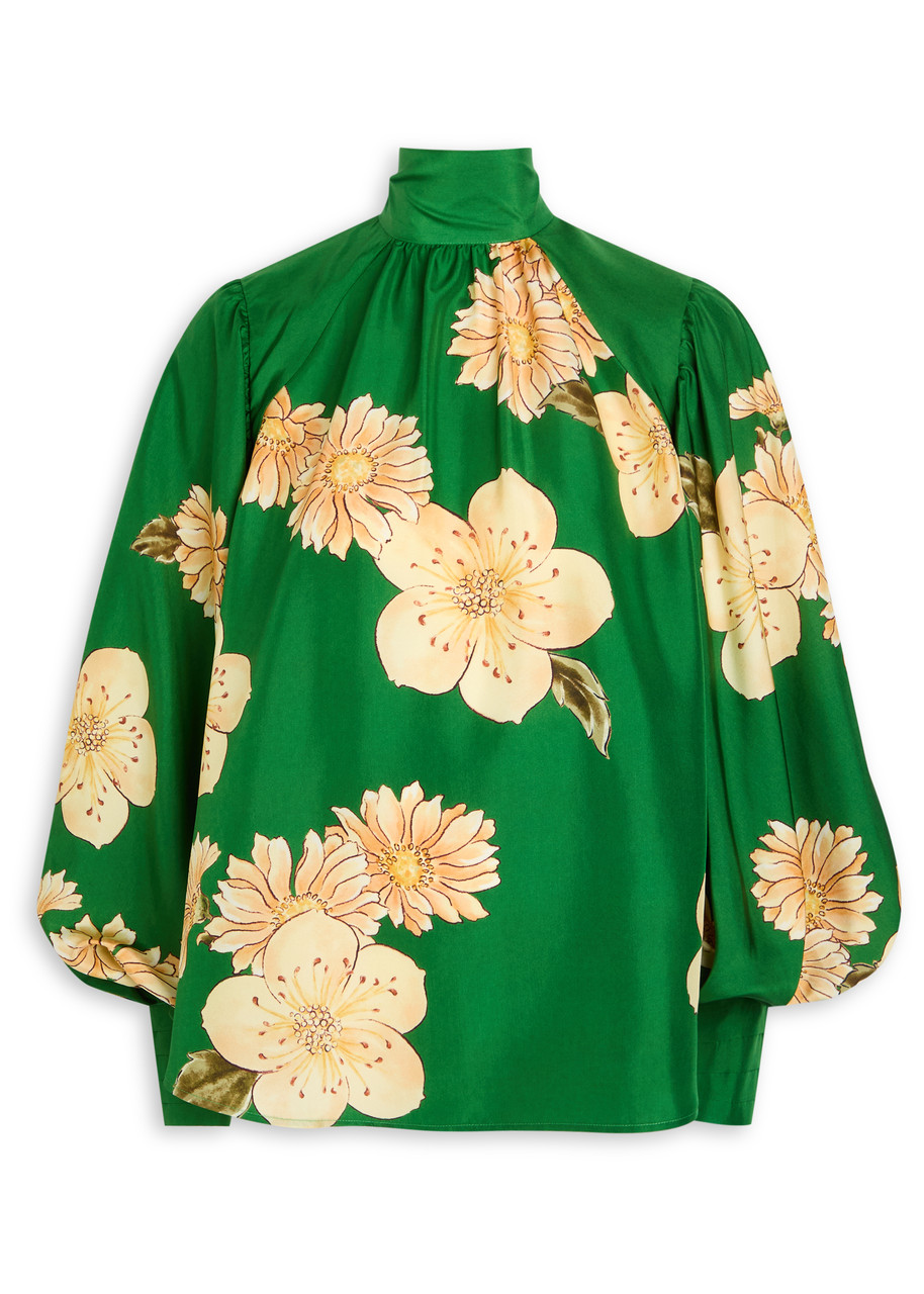 Alemais Sage Floral-print Silk Blouse - Green - 10 (UK10 / S)
