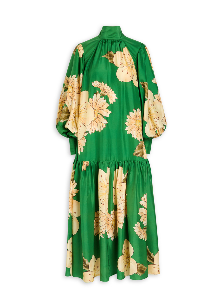 Alemais Sage Floral-print Silk Gown - Green - L (UK14 / L)