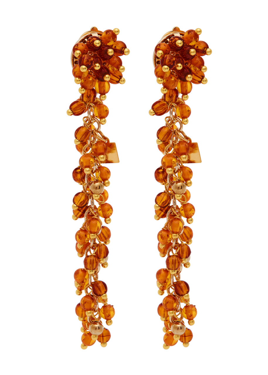Rosantica Beaded Metal Clip-on Drop Earrings - Brown - One Size