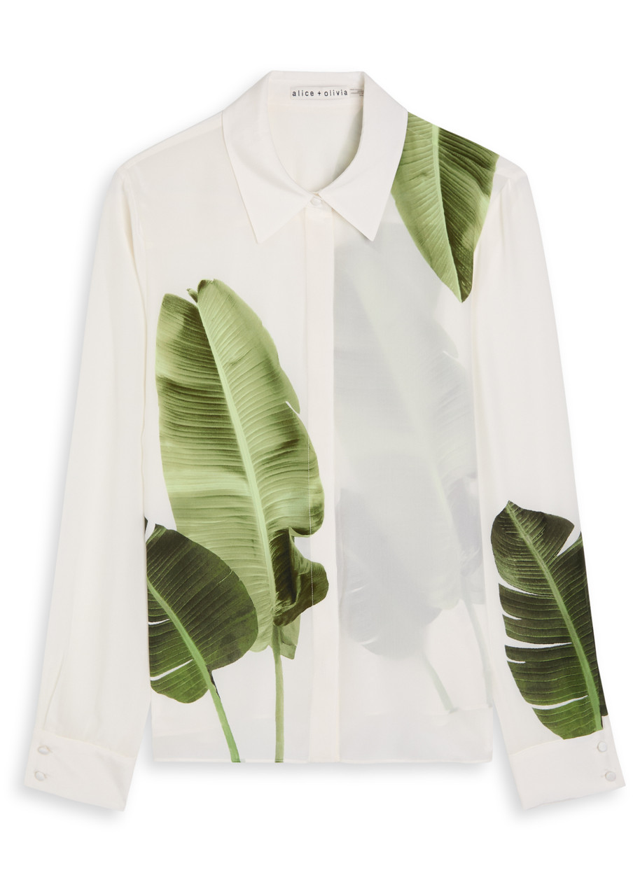 Alice + Olivia Willa Printed Semi-sheer Silk Shirt - White - XS (UK6 / XS)
