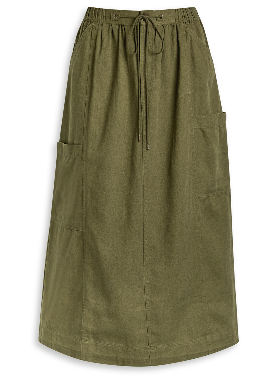 Damson Madder Vika Cotton Midi Cargo Skirt - Olive - 6 (UK6 / XS)