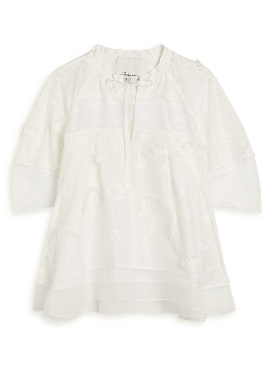 3.1 Phillip Lim Embroidered Tulle And Cotton Top