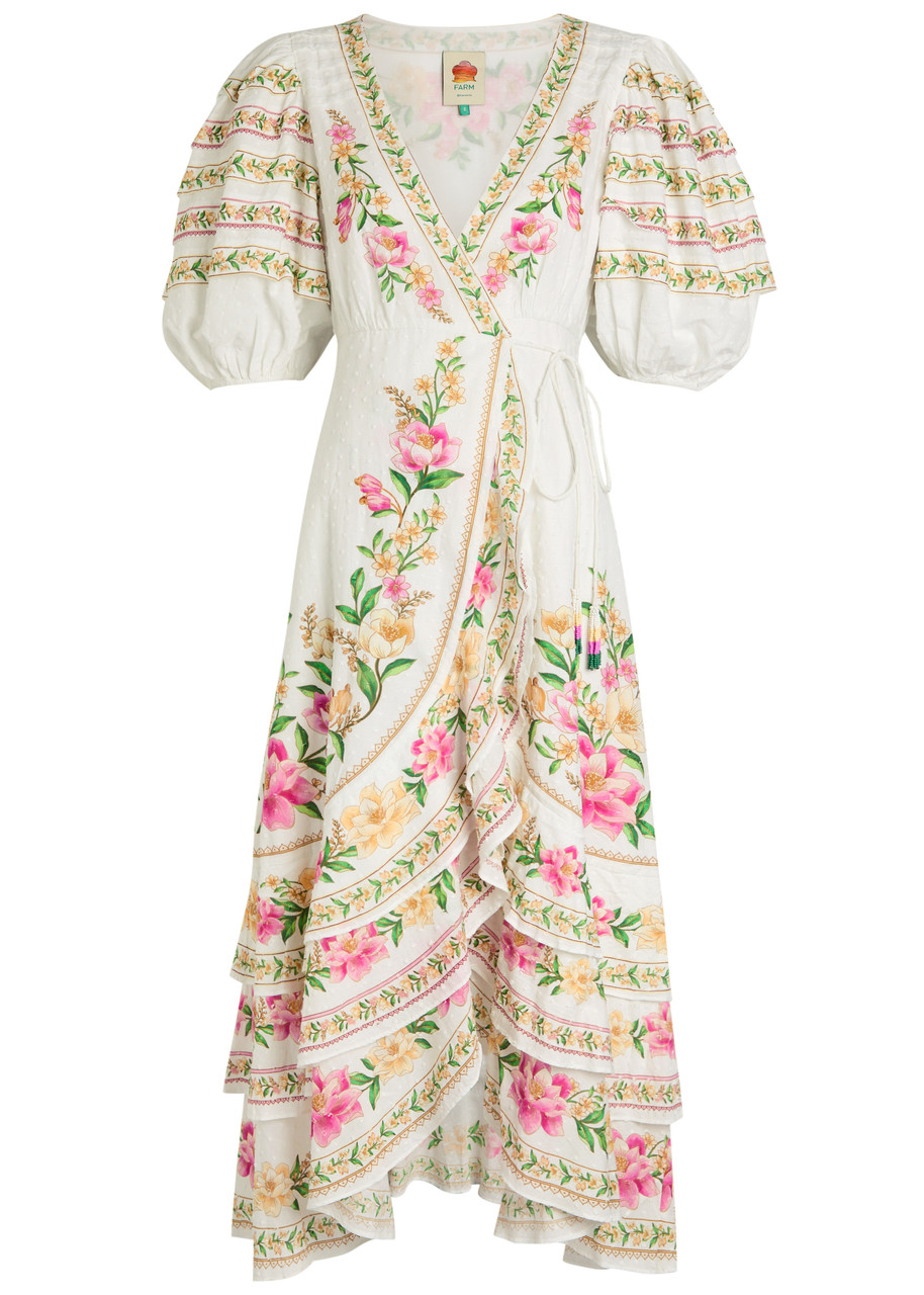Farm Rio Palm Dream Printed Cotton Midi Wrap Dress - White