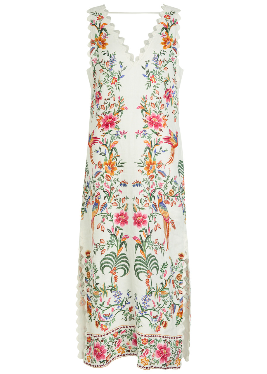 Farm Rio Delicate Forest Printed Linen Maxi Dress - White